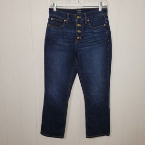 J Crew Womens Mid Rise Rise Flare Crop Jeans 26 Blue Button Fly Boho